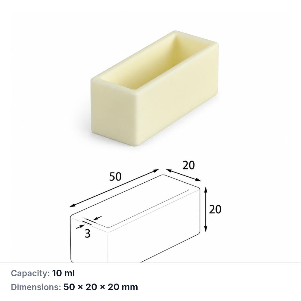(MQABO139) Rectangular Alumina Boat, 50 × 20 × 20 mm, 10 mL