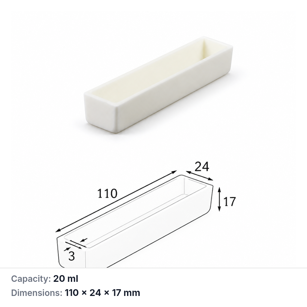 (MQABO140) Rectangular Alumina Boat, 110 × 24 × 17 mm, 20 mL