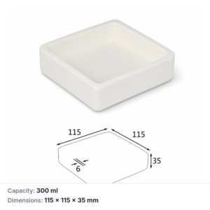 (MQABO147) Square Alumina Boat, 115 × 115 × 35 mm, 300 mL
