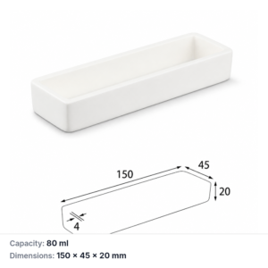(MQABO148) Rectangular Alumina Boat, 150 × 45 × 20 mm, 80 mL