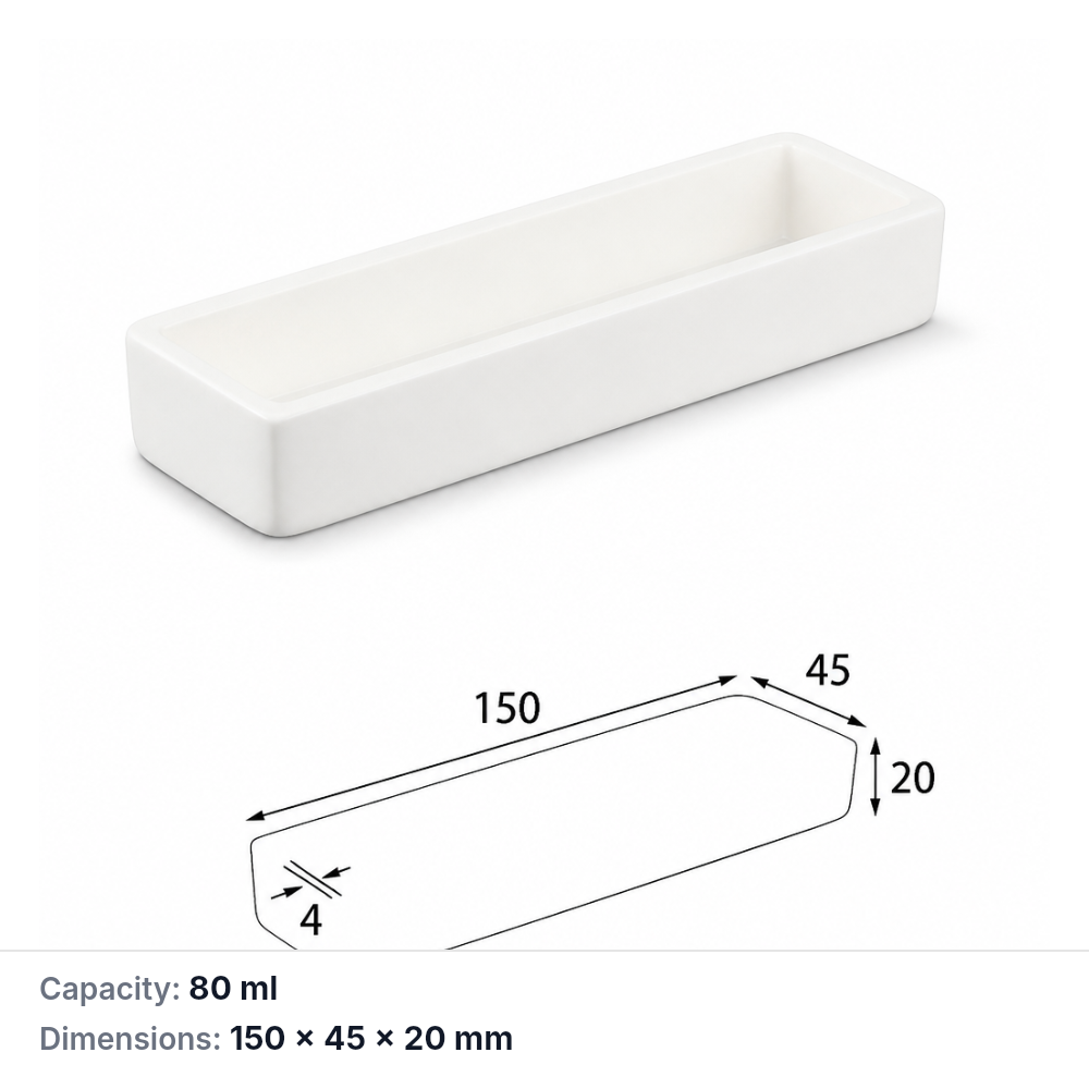 (MQABO148) Rectangular Alumina Boat, 150 × 45 × 20 mm, 80 mL