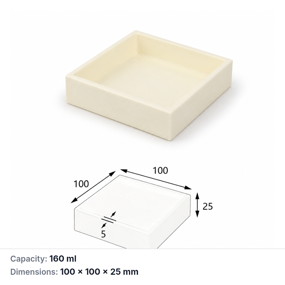 (MQABO149) Square Alumina Boat, 100 × 100 × 25 mm, 160 mL