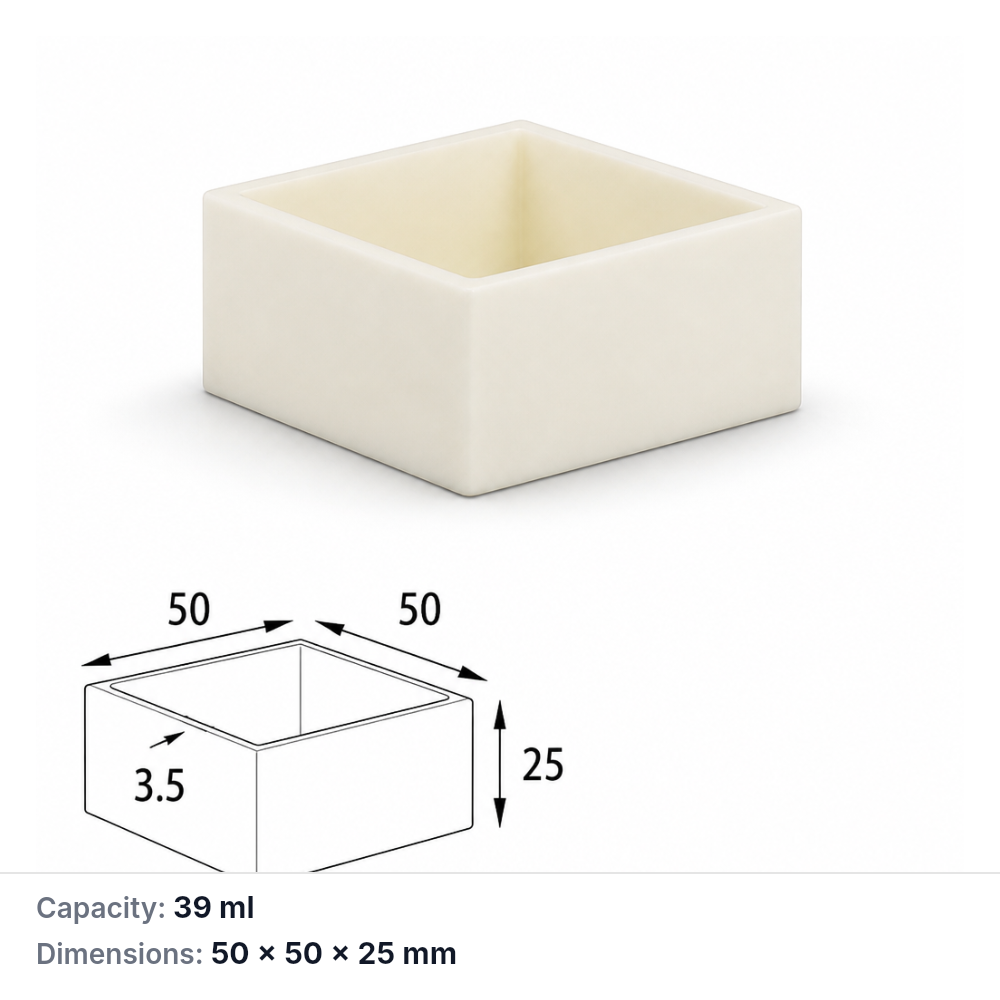 (MQABO153) Square Alumina Boat, 50 × 50 × 25 mm, 39 mL