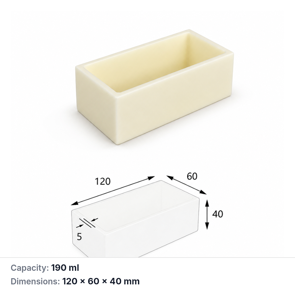 (MQABO157) Rectangular Alumina Boat, 120 × 60 × 40 mm, 190 mL