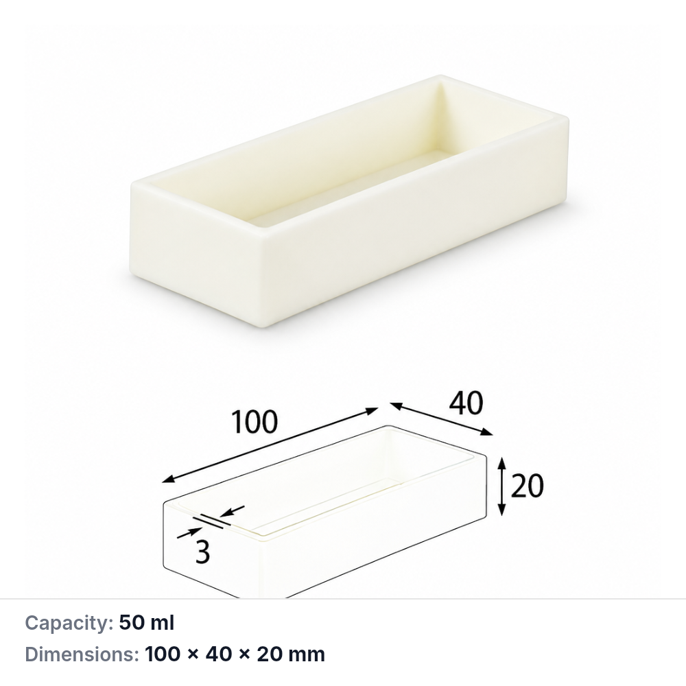 (MQABO160) Rectangular Alumina Boat, 100 × 40 × 20 mm, 50 mL