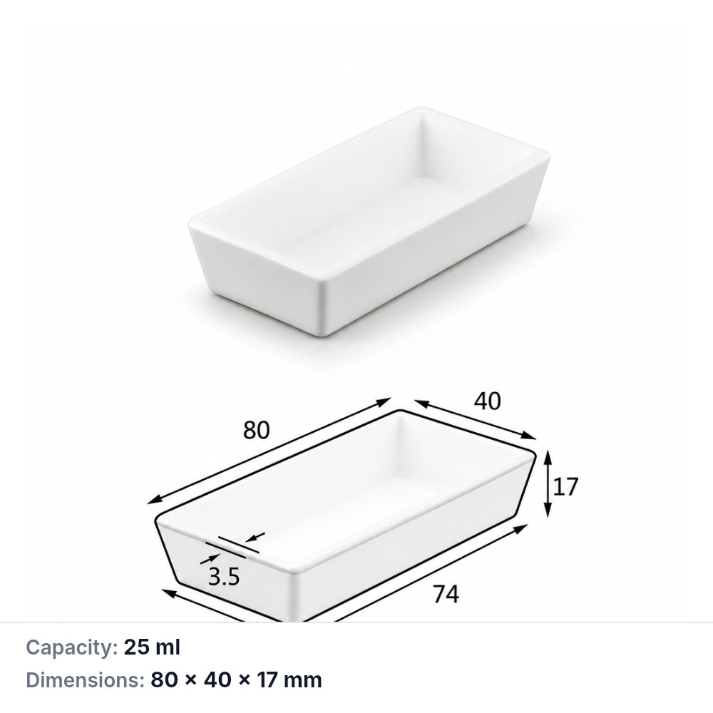 (MQABO161) Trapezoidal Alumina Boat, 80 × 40 × 17 mm, 25 mL