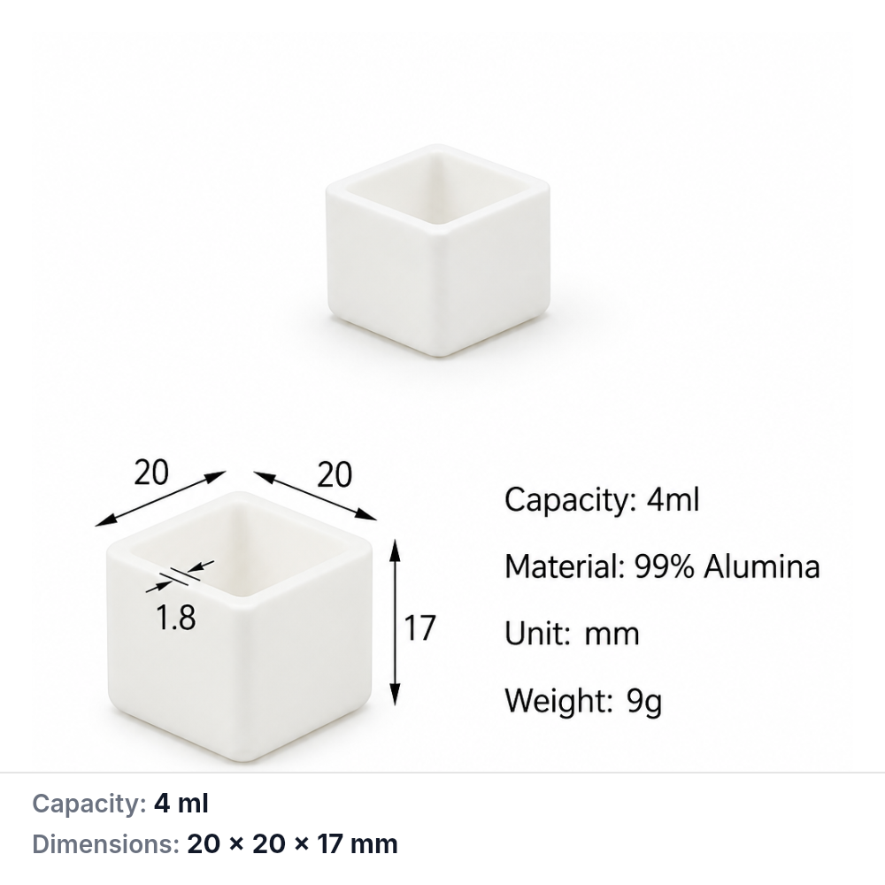 (MQABO166) Square Alumina Boat, 20 × 20 × 17 mm, 4 mL