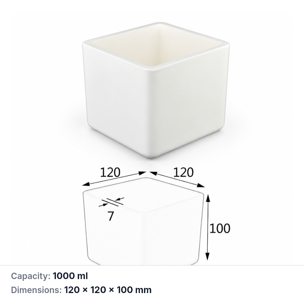 (MQABO167) Square Alumina Boat, 120 × 120 × 100 mm, 1000 mL