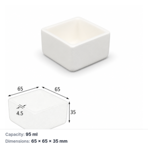 (MQABO169) Square Alumina Boat, 65 × 65 × 35 mm, 95 mL