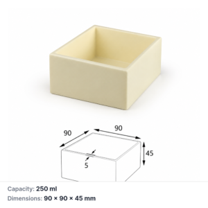 (MQABO175) Square Alumina Boat, 90 × 90 × 45 mm, 250 mL