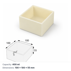 (MQABO176) Square Alumina Boat, 100 × 100 × 55 mm, 400 mL