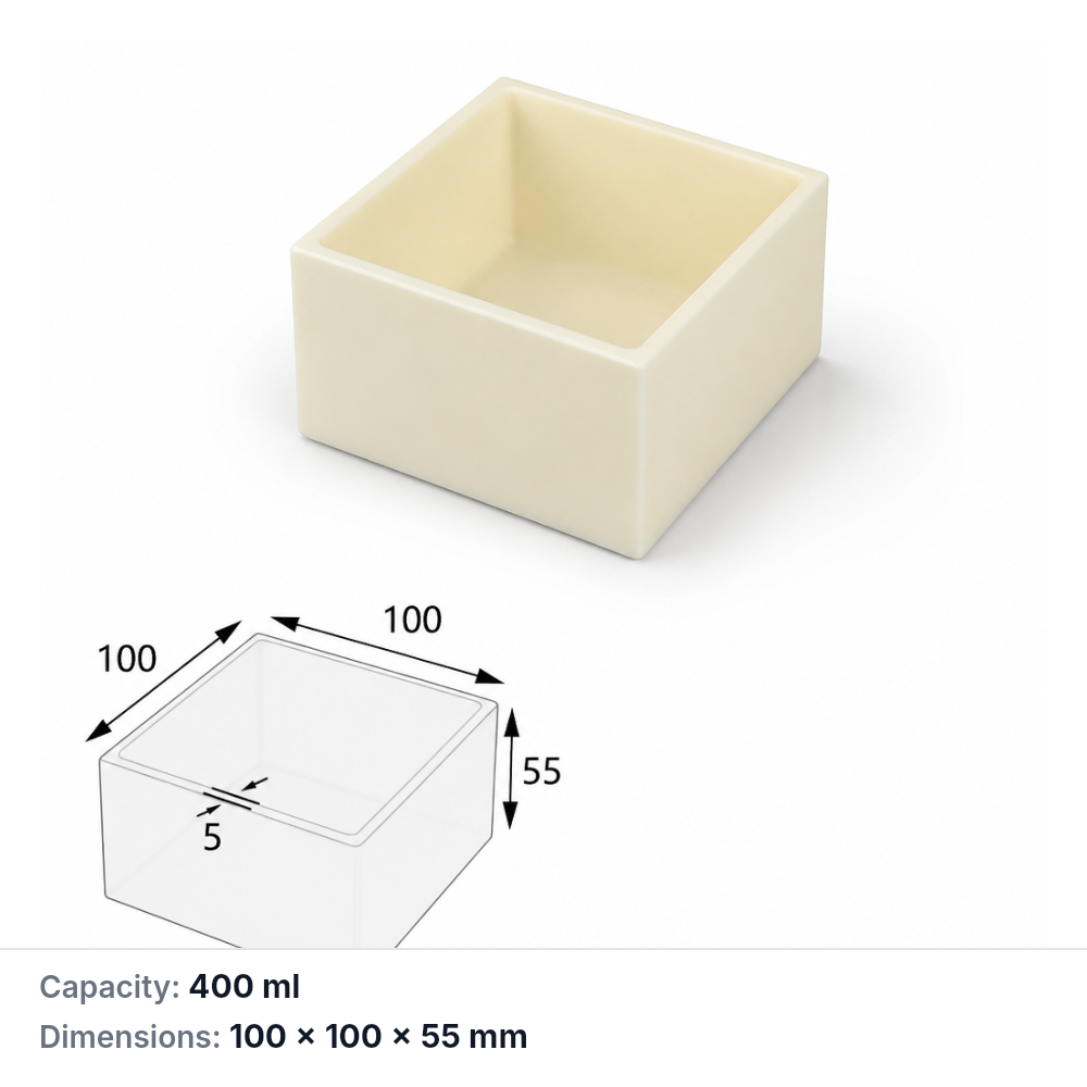 (MQABO176) Square Alumina Boat, 100 × 100 × 55 mm, 400 mL