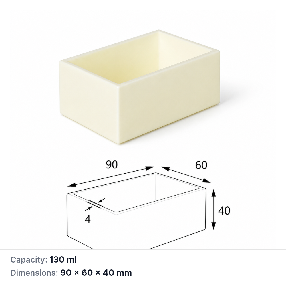 (MQABO177) Rectangular Alumina Boat, 90 × 60 × 40 mm, 130 mL