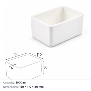 (MQABO182) Rectangular Alumina Boat, 150 × 110 × 80 mm, 1000 mL