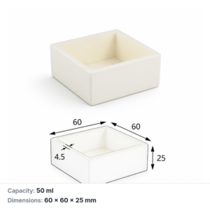 (MQABO183) Square Alumina Boat, 60 × 60 × 25 mm, 50 mL