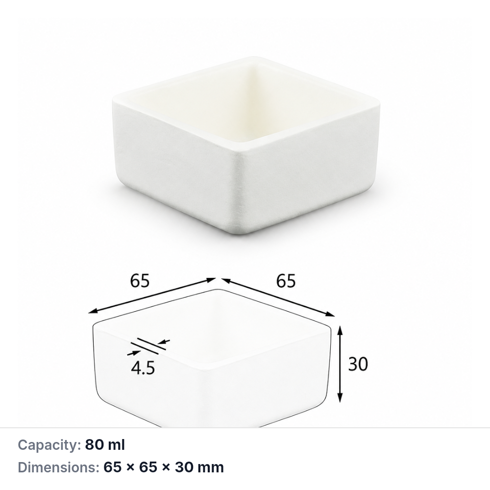(MQABO186) Square Alumina Boat, 65 × 65 × 30 mm, 80 mL