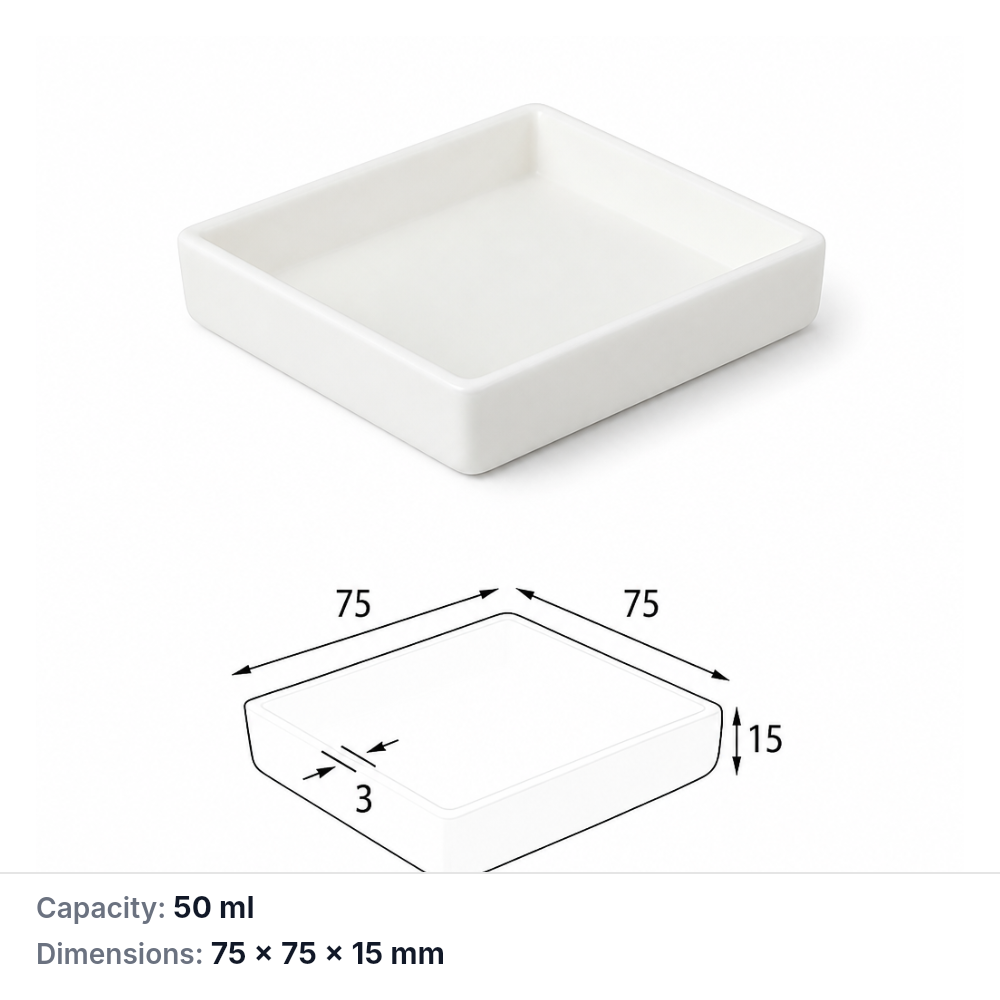 (MQABO187) Square Alumina Boat, 75 × 75 × 15 mm, 50 mL