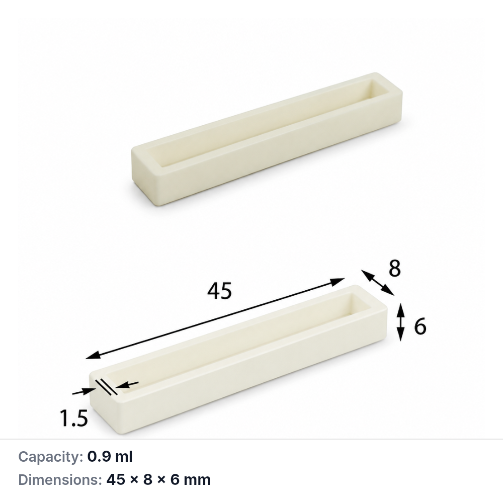 (MQABO189) Rectangular Alumina Boat, 45 × 8 × 6 mm, 0.9 mL