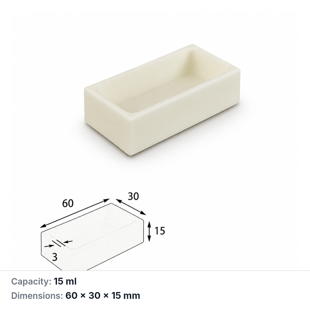 (MQABO191) Rectangular Alumina Boat, 60 × 30 × 15 mm, 15 mL