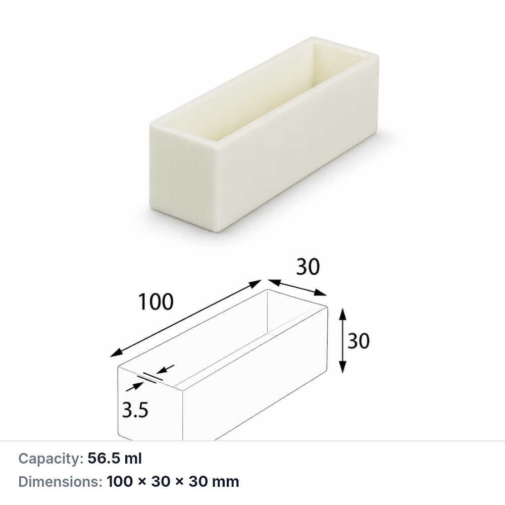 (MQABO195) Rectangular Alumina Boat, 100 × 30 × 30 mm, 56.5 mL