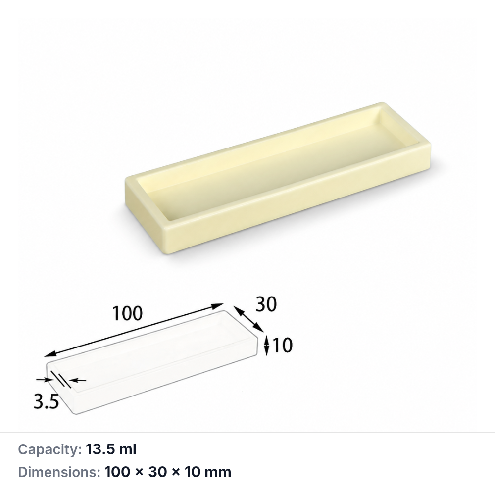 (MQABO197) Rectangular Alumina Boat, 100 × 30 × 10 mm, 13.5 mL