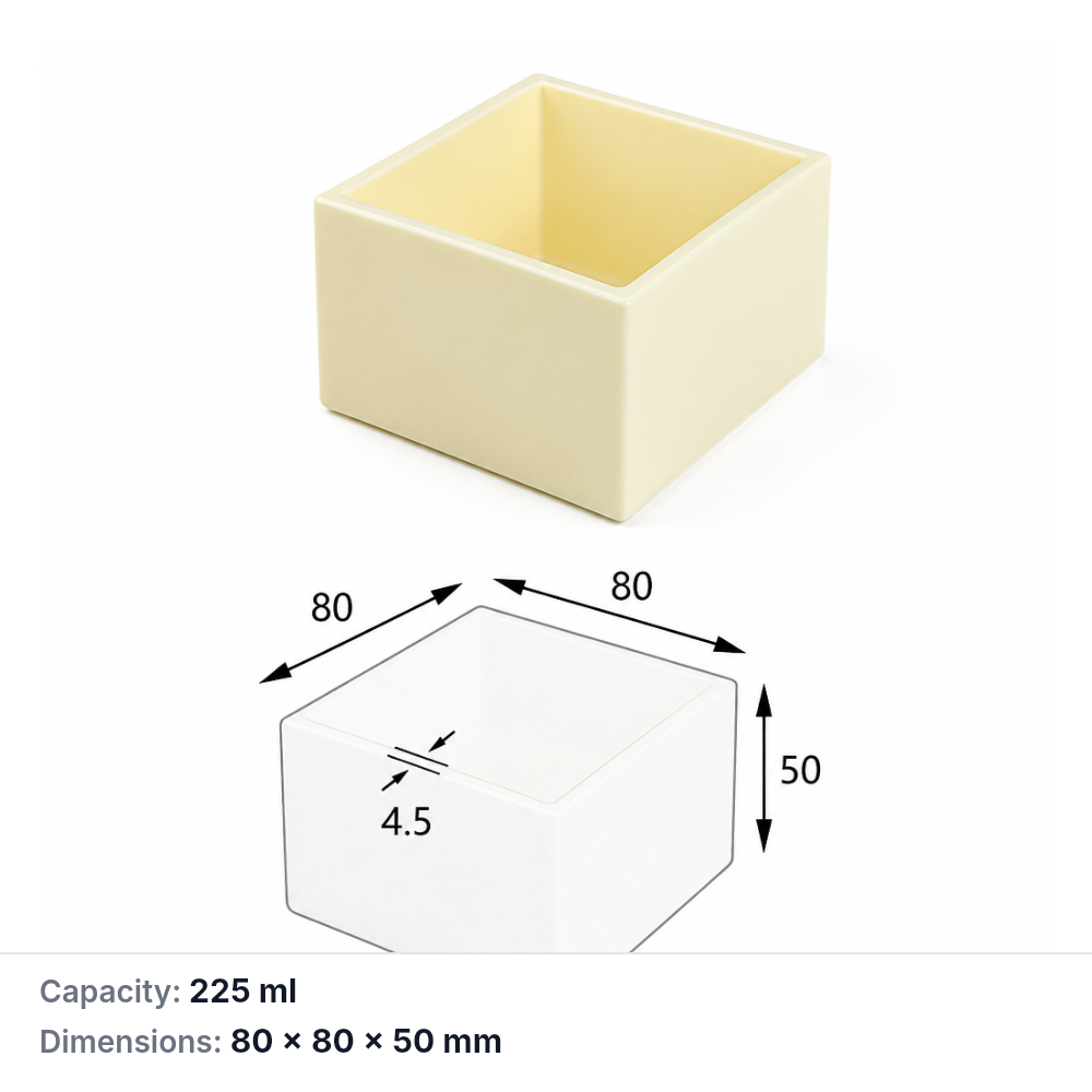(MQABO201) Square Alumina Boat, 80 × 80 × 50 mm, 225 mL
