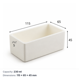 (MQABO202) Rectangular Alumina Boat, 115 × 65 × 45 mm, 230 mL