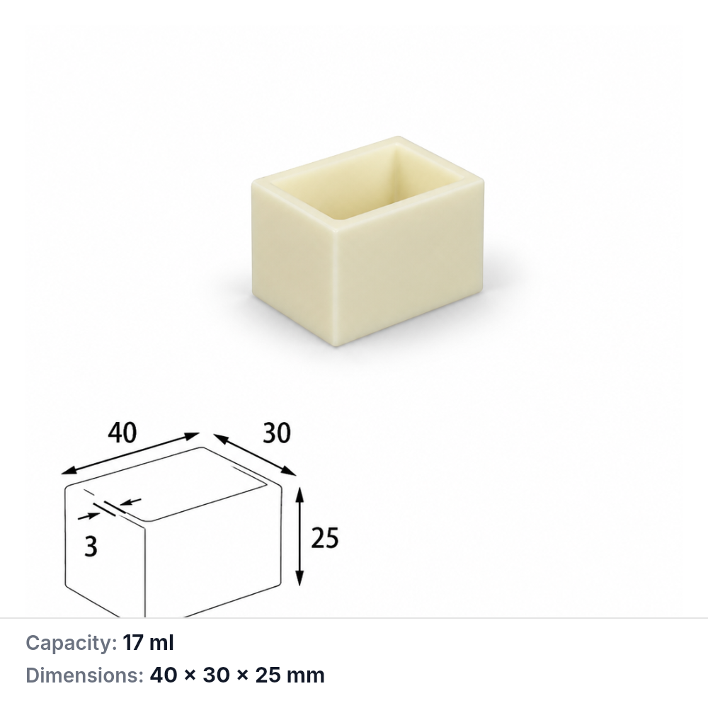(MQABO204) Rectangular Alumina Boat, 40 × 30 × 25 mm, 17 mL