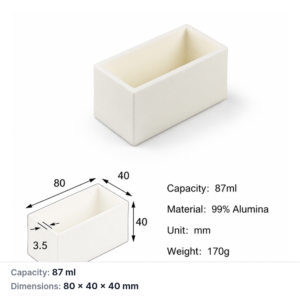 (MQABO212) Rectangular Alumina Boat, 80 × 40 × 40 mm, 87 mL