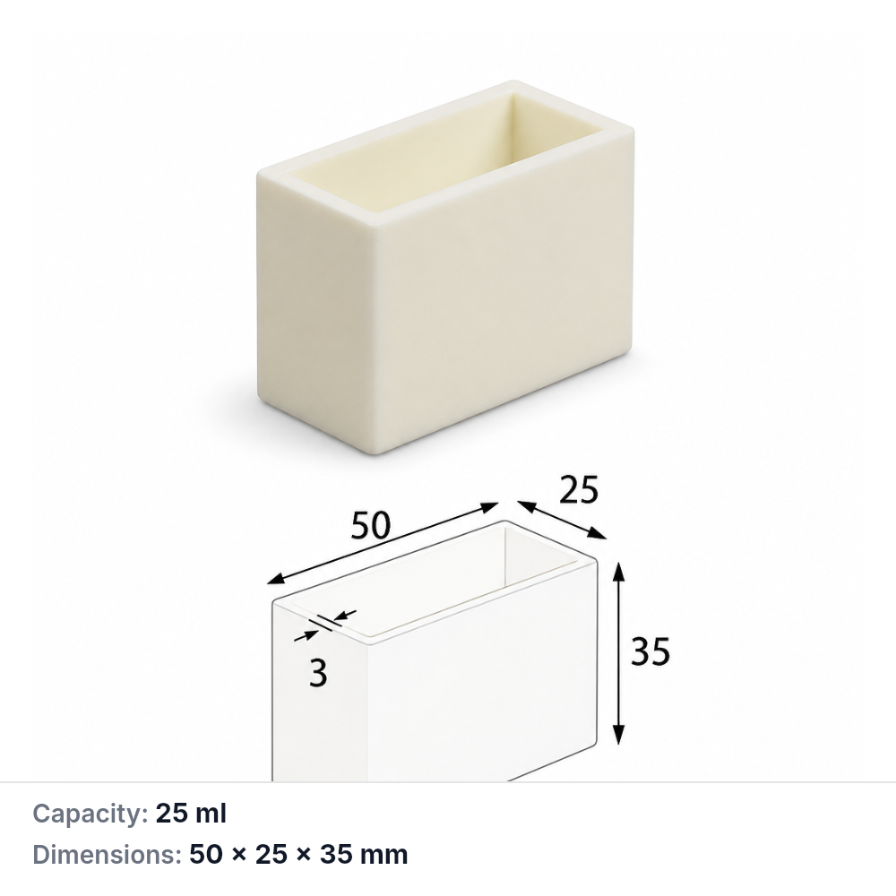 (MQABO214) Rectangular Alumina Boat, 50 × 25 × 35 mm, 25 mL