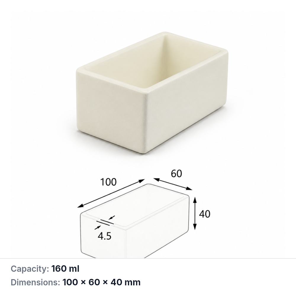 (MQABO217) Rectangular Alumina Boat, 100 × 60 × 40 mm, 160 mL