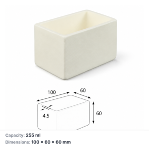 (MQABO218) Rectangular Alumina Boat, 100 × 60 × 60 mm, 255 mL