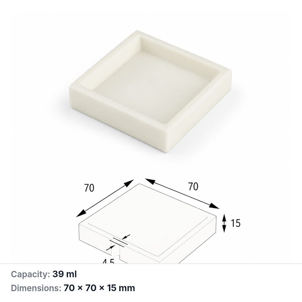 (MQABO219) Square Alumina Boat, 70 × 70 × 15 mm, 39 mL