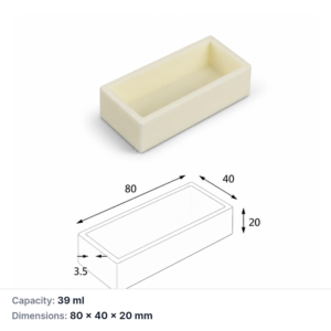 (MQABO221) Rectangular Alumina Boat, 80 × 40 × 20 mm, 39 mL