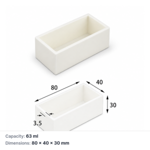 (MQABO222) Rectangular Alumina Boat, 80 × 40 × 30 mm, 63 mL