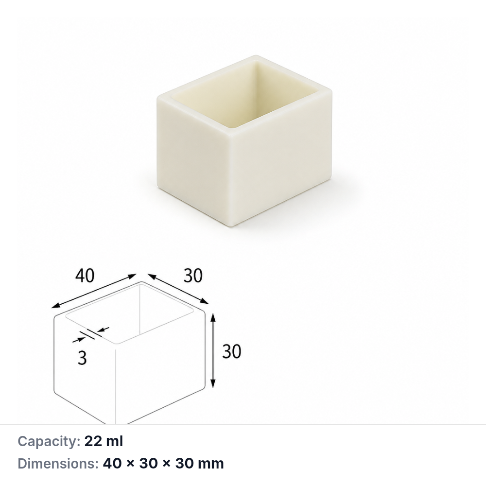 (MQABO224) Rectangular Alumina Boat, 40 × 30 × 30 mm, 22 mL