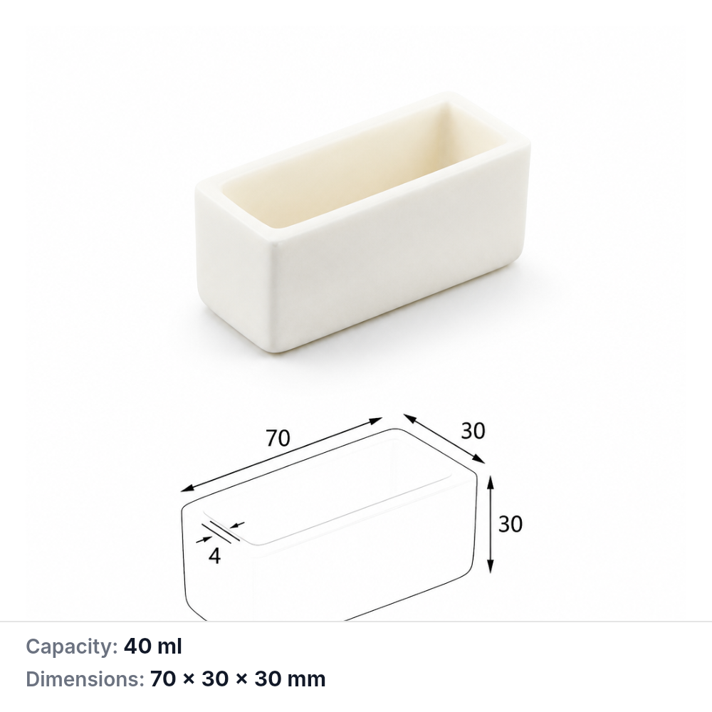 (MQABO225) Rectangular Alumina Boat, 70 × 30 × 30 mm, 40 mL