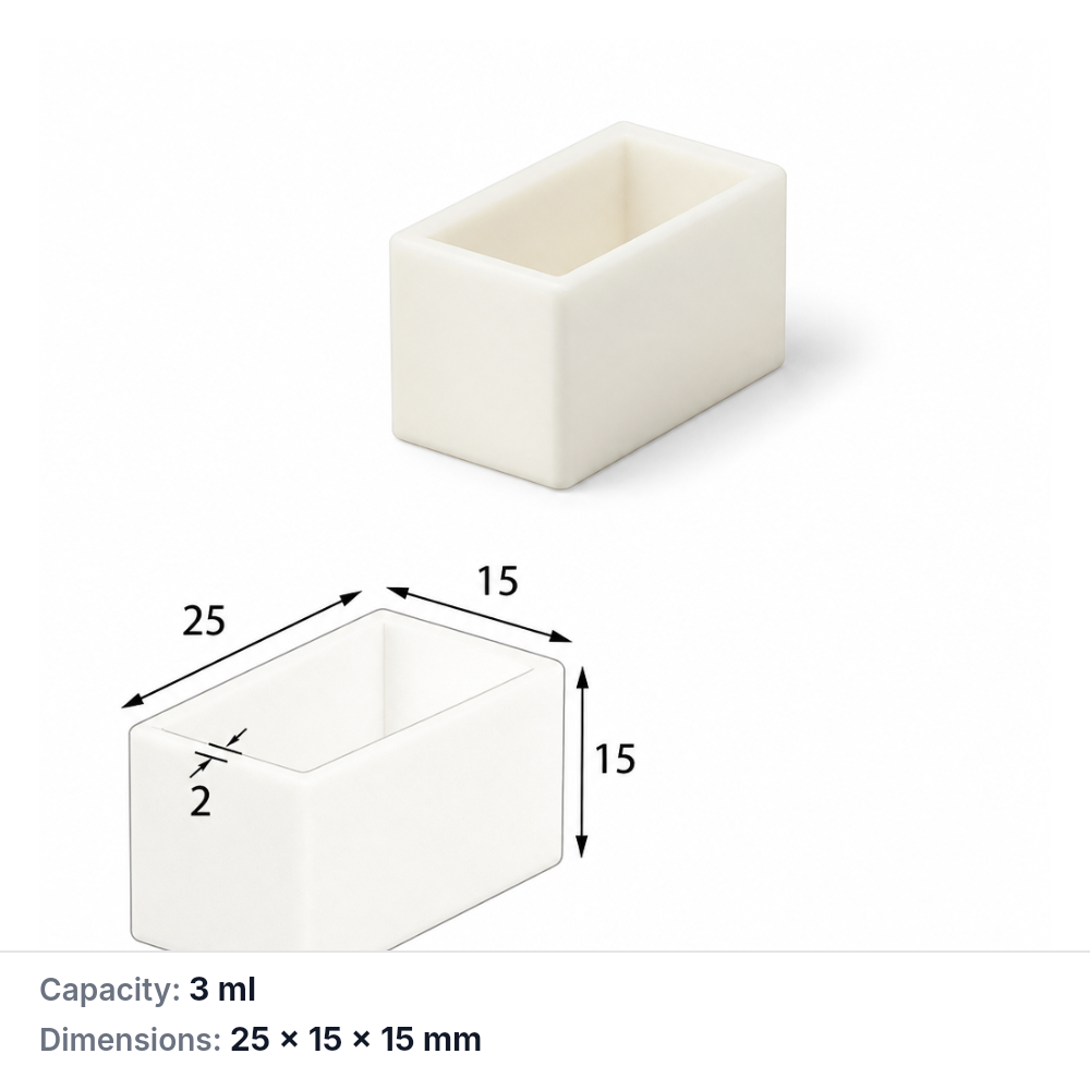 (MQABO226) Rectangular Alumina Boat, 25 × 15 × 15 mm, 3 mL