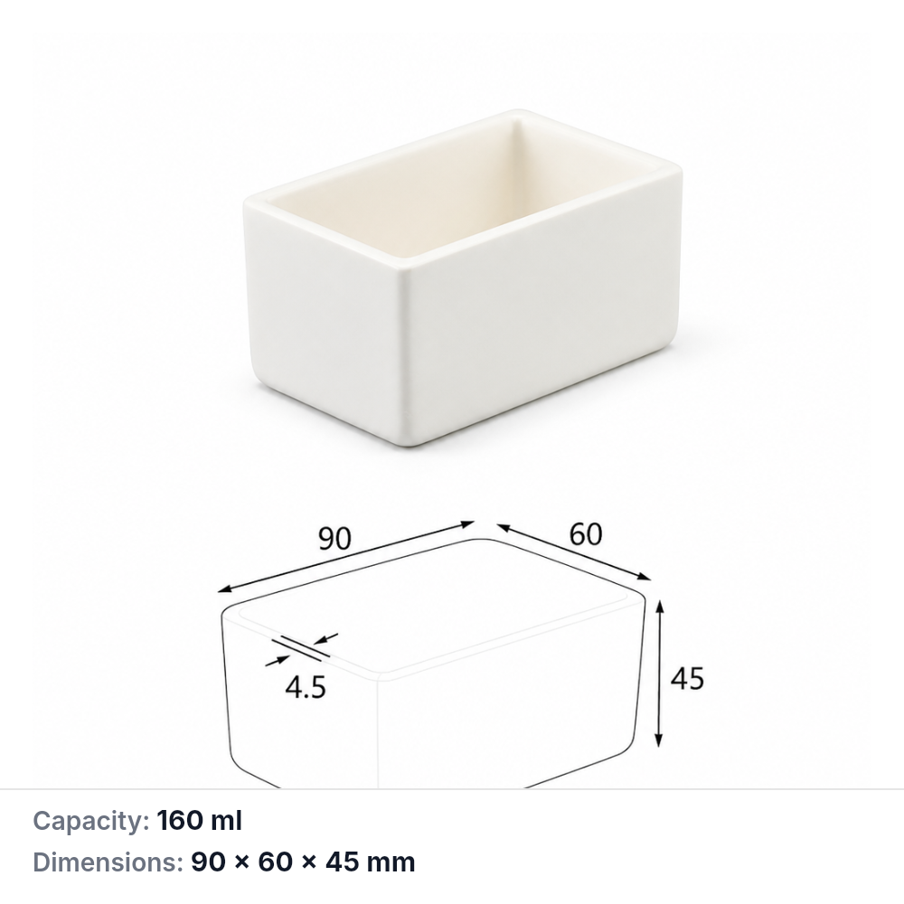 (MQABO227) Rectangular Alumina Boat, 90 × 60 × 45 mm, 160 mL