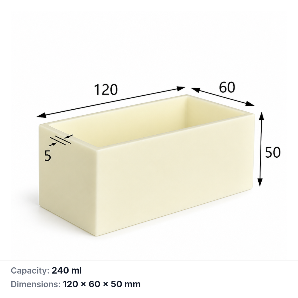 (MQABO230) Rectangular Alumina Boat, 120 × 60 × 50 mm, 240 mL