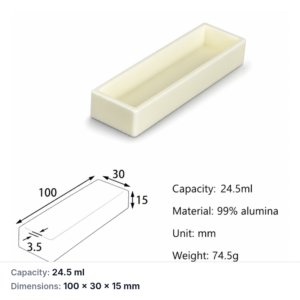 (MQABO231) Rectangular Alumina Boat, 100 × 30 × 15 mm, 24.5 mL