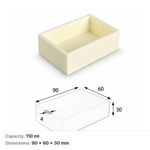 (MQABO235) Rectangular Alumina Boat, 90 × 60 × 30 mm, 110 mL
