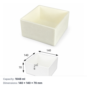 (MQABO238) Square Alumina Boat, 140 × 140 × 70 mm, 1048 mL