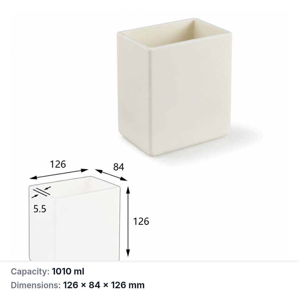 (MQABO239) Rectangular Alumina Boat, 126 × 84 × 126 mm, 1010 mL
