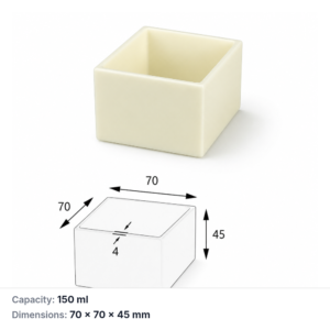 (MQABO244) Square Alumina Boat, 70 × 70 × 45 mm, 150 mL