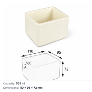 (MQABO245) Rectangular Alumina Boat, 110 × 95 × 72 mm, 535 mL