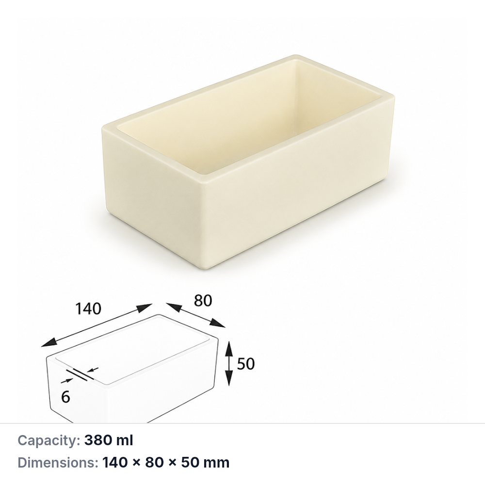 (MQABO246) Rectangular Alumina Boat, 140 × 80 × 50 mm, 380 mL
