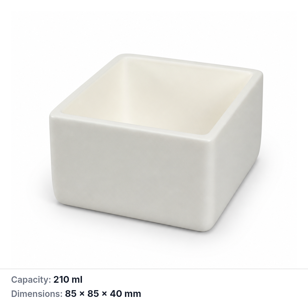 (MQABO247) Square Alumina Boat, 85 × 85 × 40 mm, 210 mL