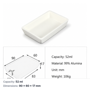 (MQABO248) Trapezoidal Alumina Boat, 90 × 60 × 17 mm, 52 mL