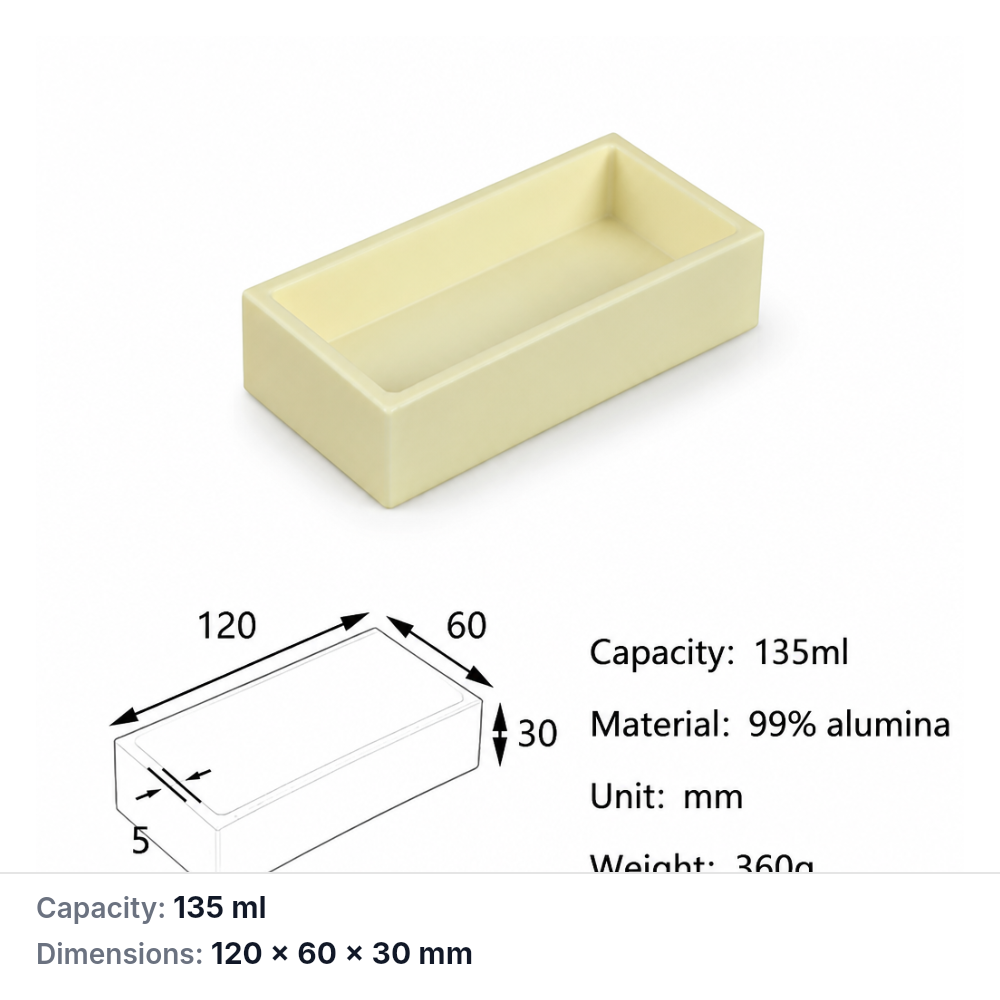 (MQABO252) Rectangular Alumina Boat, 120 × 60 × 30 mm, 135 mL